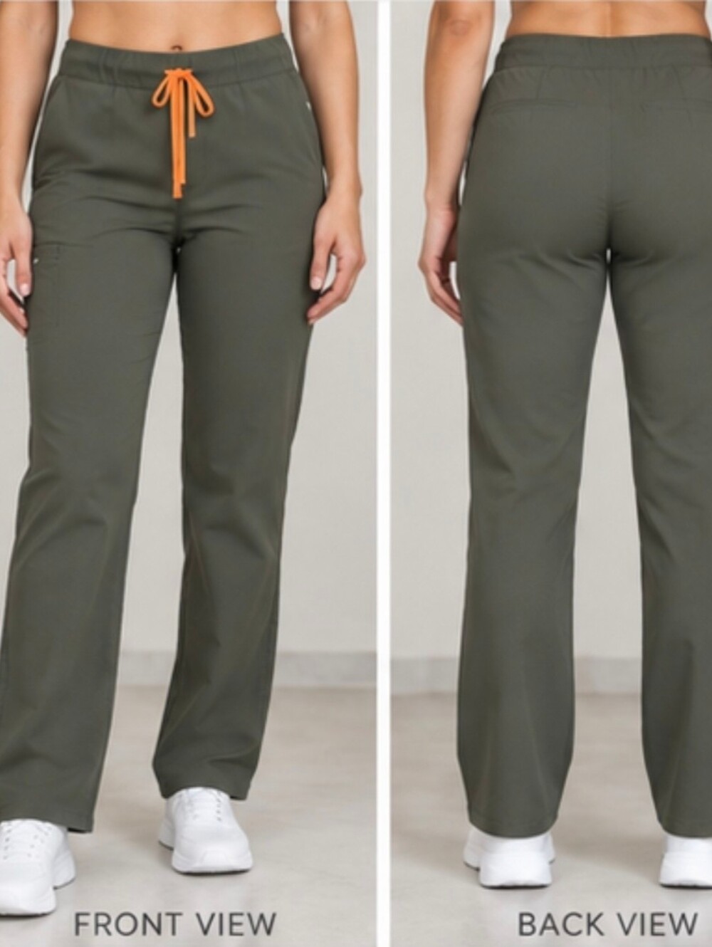 FIGS Livingston Scrub Pant XXS Olive Green Straight Leg Orange Drawstring T21003